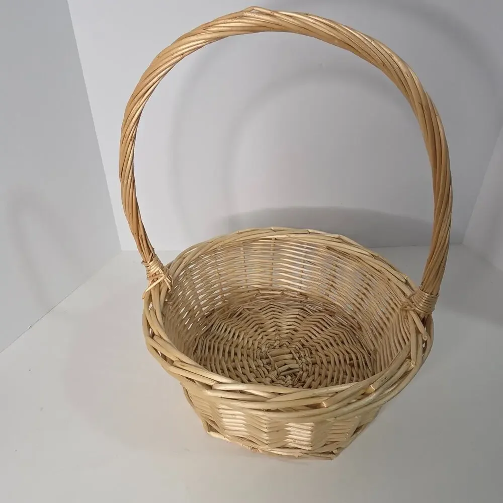 Natural Wicker Basket Round Flower Girl Wedding Easter Farmhouse Decor 10